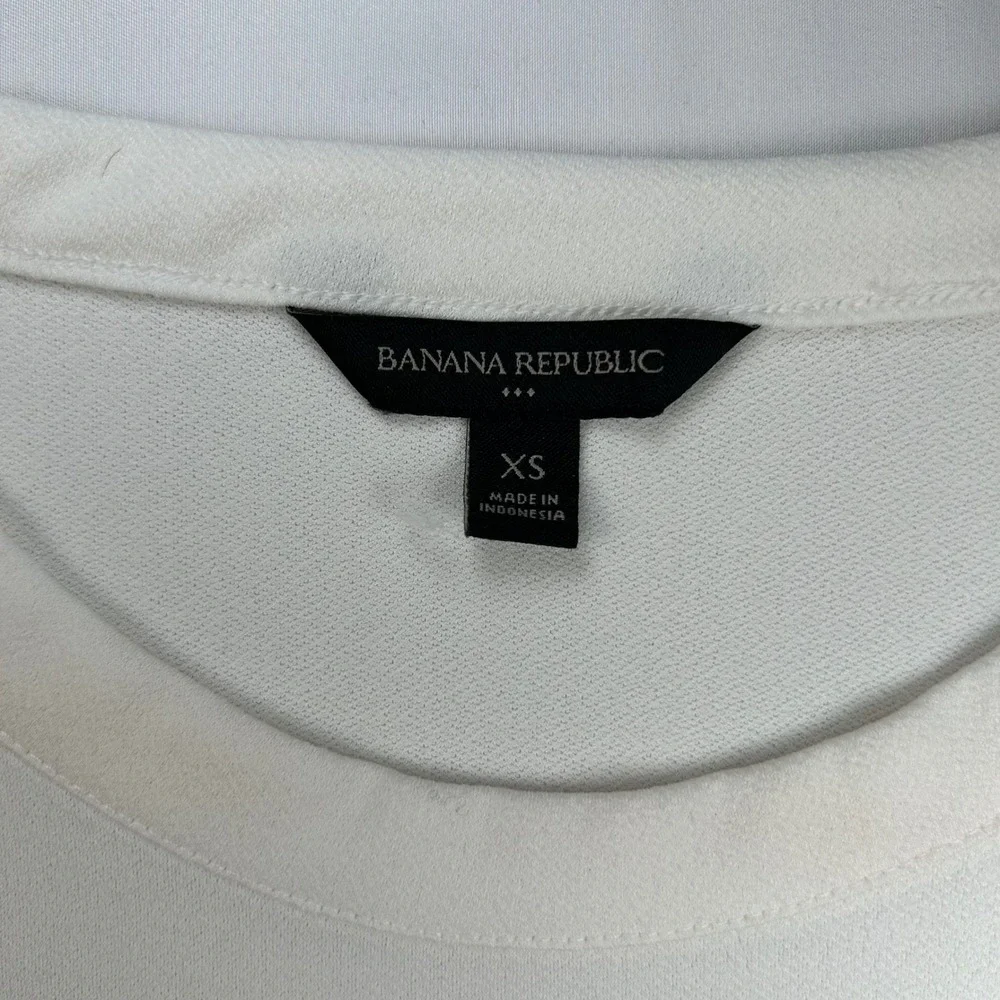 Banana Republic Women White Crepe Mixed Media Puff Sleeve Top XS Snow Day